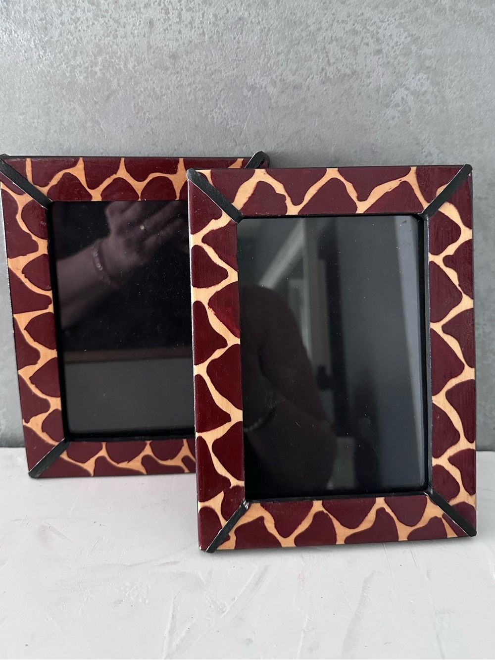 2 ANIMAL Print WOOD Picture 5 x 7 Photo Frame BLACK Leather CORNERS